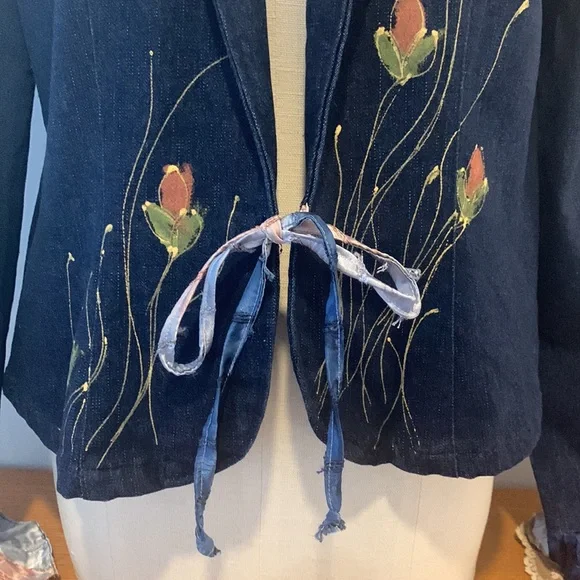 Hand Crafted Floral Embroidered Jean Jacket - Picture 7 of 17